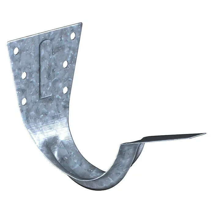 Sarei Dachrinnenhalter - Nennweite: 100 mm, Stahl, Schrauben - Eine verzinkte Rinnenhalterung mit Befestigungslöchern und einer horizontalen Stütze, die ein robustes und langlebiges Design bietet.