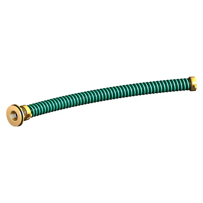 Sarei Schlauchanschluss-Set - Länge: 500 mm - Das Bild zeigt einen grünen flexiblen Schlauch mit goldenen Endstücken, der sich ideal für verschiedene Anwendungen eignet.