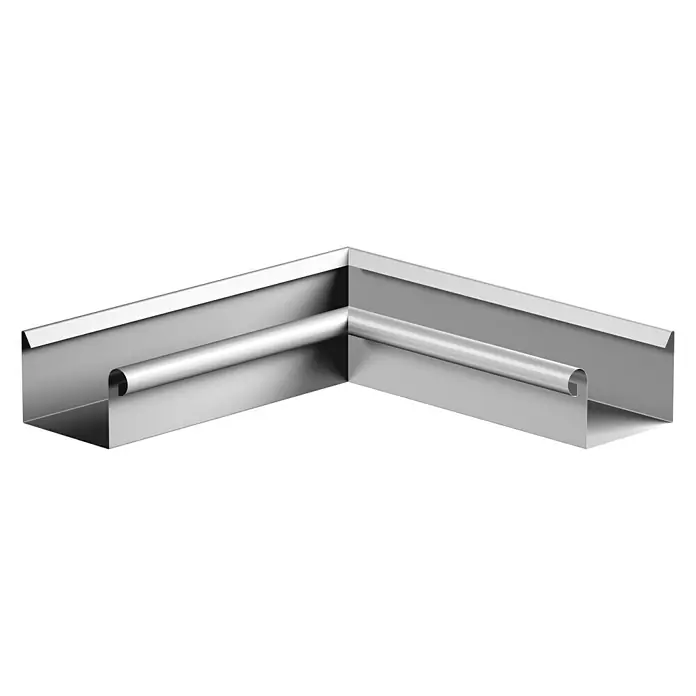 Sarei Kastenrinnenwinkel - Nennweite: 70 mm, Innenecke, Aluminium - Eckstück einer Dachrinne aus Metall mit Verbindungselement für eine effiziente Regenwasserableitung.