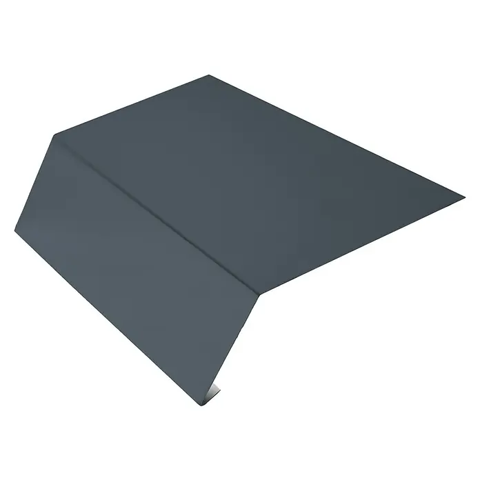 Sarei Rinneneinhang - Ohne Wasserfalz, Zuschnittbreite: 168 mm, Länge: 1 m, Aluminium - Nahaufnahme eines dunkelgrauen Ortgangsblechs, das für Dachdeckungen verwendet wird und ein modernes, architektonisches Detail darstellt.