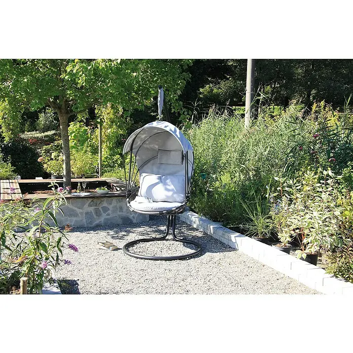 Acamp Hängesessel Moon - L x B x H: 124 x 100 x 185 cm, Stahl, Polyester, Grau - Der graue Hängesessel mit weichen Kissen und einem schützenden Baldachin ist ideal für entspannende Stunden im Garten.