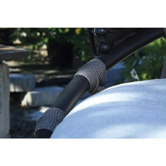 Acamp Hängesessel Moon - L x B x H: 124 x 100 x 185 cm, Stahl, Polyester, Grau - Nahaufnahme von Rohren mit Seil umwickelt, Teil eines Produkts mit Fokus auf Detail und Materialbeschaffenheit.