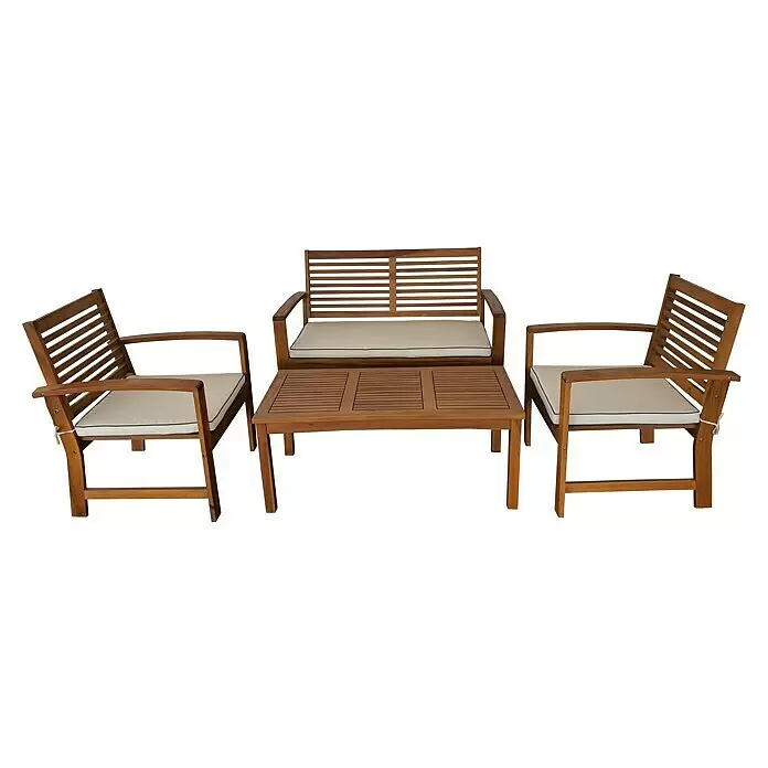 Acamp Loungemöbel-Set Kreta - 4 -tlg., Akazie, Polyester, Braun - Diagonale Ansicht