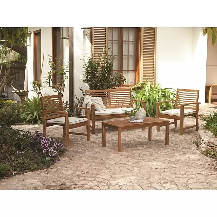 Acamp Loungemöbel-Set Kreta - 4 -tlg., Akazie, Polyester, Braun - Stimmungsaufnahme