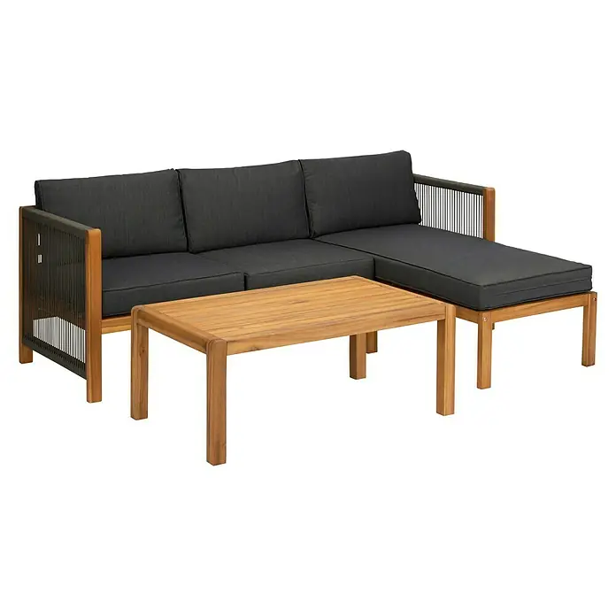 Acamp Loungemöbel-Set Malaga - 3 -tlg., Akazie, Polyester, Braun - Elegantes Gartenmöbel-Set mit einem Sofa und einem Couchtisch aus Holz, perfekt für entspannte Stunden im Freien.