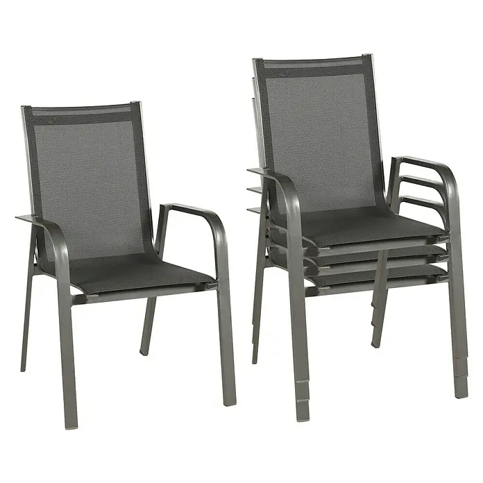 Acamp Stapelsessel Urban - 8 Stk., Aluminium, Acatex, Grau, B x T x H: 62 x 69 x 97 cm - Ein Satz von stapelbaren Gartenstühlen in Grau, perfekt für jeden Außenbereich. Die Stühle sind praktisch und stilvoll.