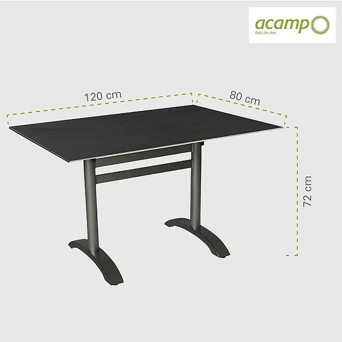 Acamp Gartenmöbel-Set New Jersey/HPL - 5 -tlg., Aluminium, HPL, Acatex, Schwarz, Stapelbar - Abbildung eines Esstisches in Schwarz, der 120 cm lang, 80 cm breit und 72 cm hoch ist.