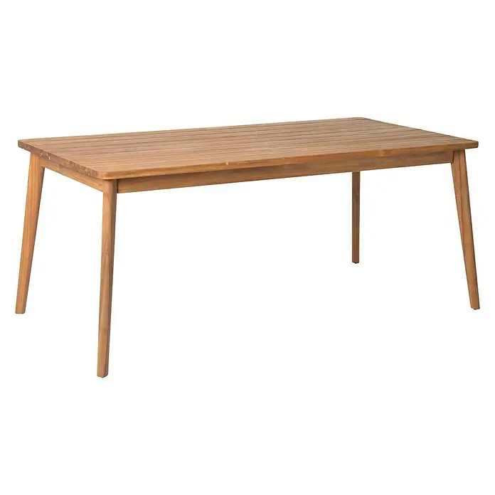 Acamp Gartenmöbel-Set Atacama - 5 -tlg., Aluminium, Polyrattan, Polyester, Braun - Rechteckiger Holztisch mit Lattenrost-Tischplatte und vier konischen Beinen für Esszimmer oder Terrasse.