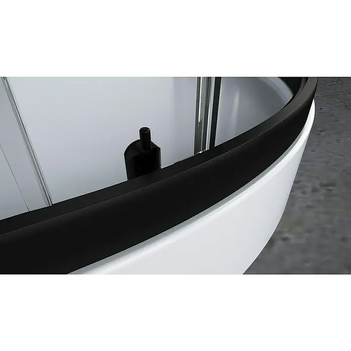 Aurlane Komplettdusche Black Sea - 90 x 90 x 210 cm, Weiß/Schwarz - Nahaufnahme einer modernen, runden Duschkabine mit schwarzem Rahmen und Beschlägen, die ein schlankes Design und hochwertige Materialien zeigt.