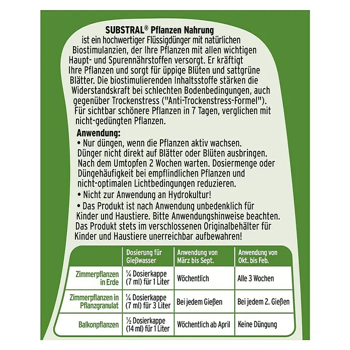 Substral Universaldünger - 500 ml - SUBSTRAL® Pflanzennahrung: Flüssigdünger mit Biostimulanzien für kräftige Pflanzen, üppige Blüten und sattgrüne Blätter.