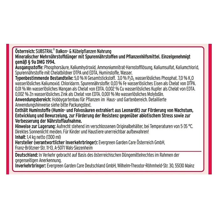 Substral Balkon- & Kübelpflanzen-Nahrung - 1,3 l - SUBSTRAL® Balkon- & Kübelpflanzen Nahrung, ein mineralischer Mehrnährstoffdünger für üppiges Wachstum und gesunde Pflanzen auf Balkon und Terrasse.
