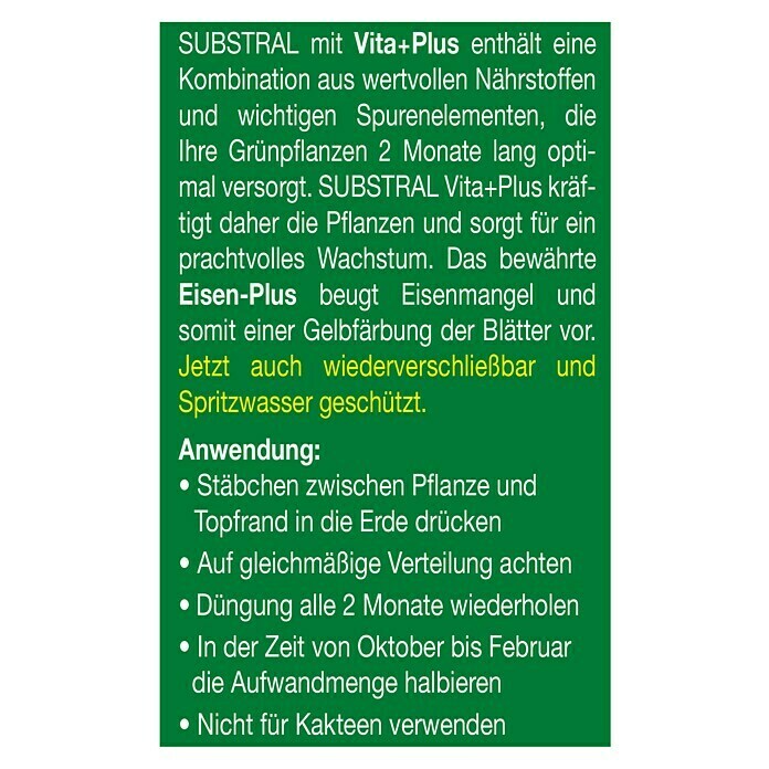 Substral Grünpflanzen-Düngestäbchen30 Stk., Inhalt ausreichend für ca.: 30 Pflanzen Back View