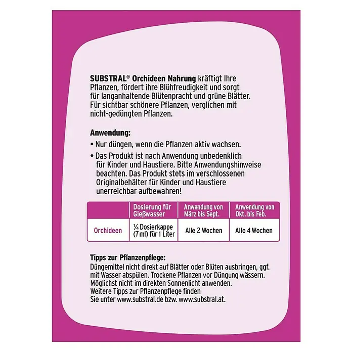 Substral Orchideendünger - 250 ml - SUBSTRAL Orchideen Nahrung stärkt Ihre Pflanzen, fördert die Blühfreudigkeit und sorgt für langanhaltende Blütenpracht. Anwendungshinweise beachten!