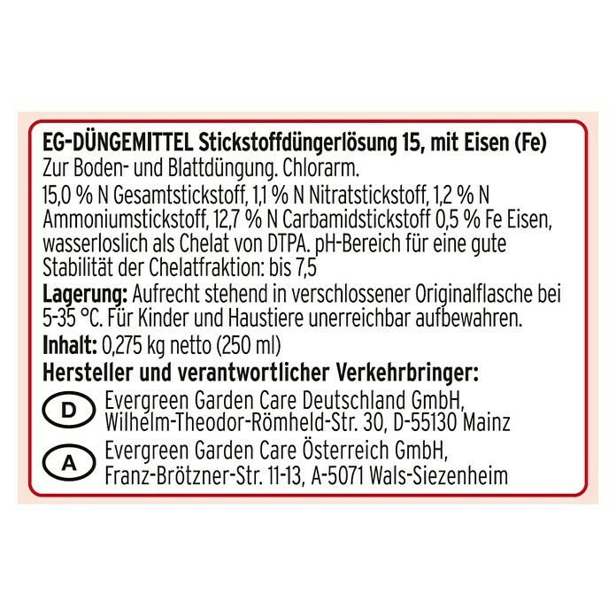 Substral Eisendünger250 ml Back View