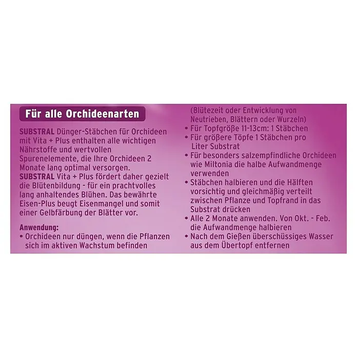 Substral Orchideen-Düngerstäbchen - 10 Stk., Passend für: 10 Pflanzen - Information zum SUBSTRAL Orchideen Dünger-Stäbchen mit Hinweisen zu Anwendung, Dosierung und den Vorteilen für Orchideen.