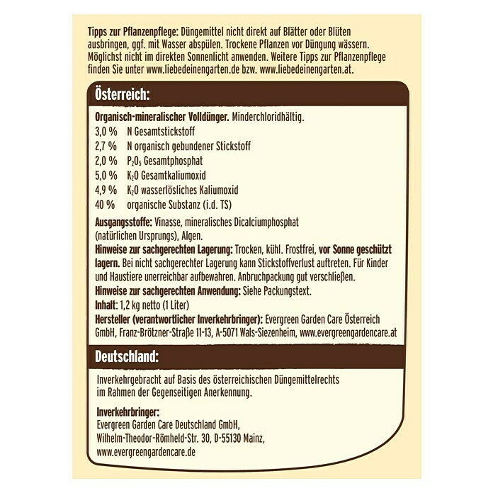 Celaflor Naturen Bio-Tomaten- & Kräuternahrung1 l, Inhalt ausreichend für ca.: 140 l Back View