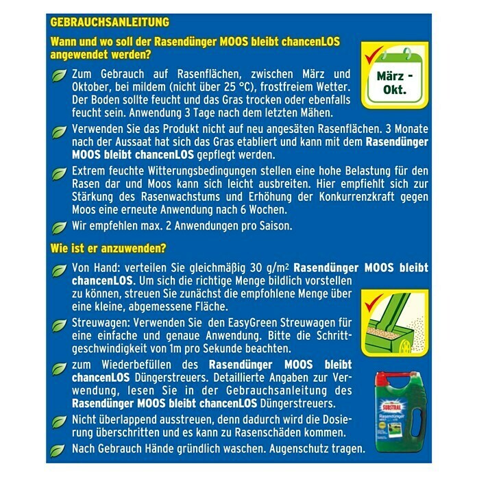 Substral Rasendünger Moos bleibt Chancenlos10,5 kg, Inhalt ausreichend für ca.: 330 m² Back View