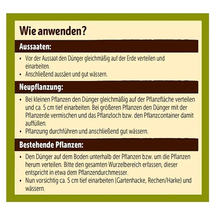 Substral Naturen Bio-Tomatendünger - 1,7 kg, Passend für: 48 Pflanzen - Anwendungshinweise für Dünger: Aussaat, Neupflanzung und bestehende Pflanzen, mit detaillierten Anweisungen zur korrekten Anwendung.