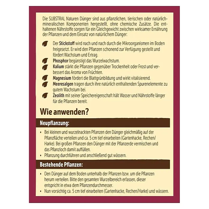 Substral Naturen Beerendünger - 1,7 kg, Passend für: Bis zu 34 Sträucher - Informationen zur Verwendung von SUBSTRAL Naturen Dünger, einem natürlichen Dünger für Pflanzen.