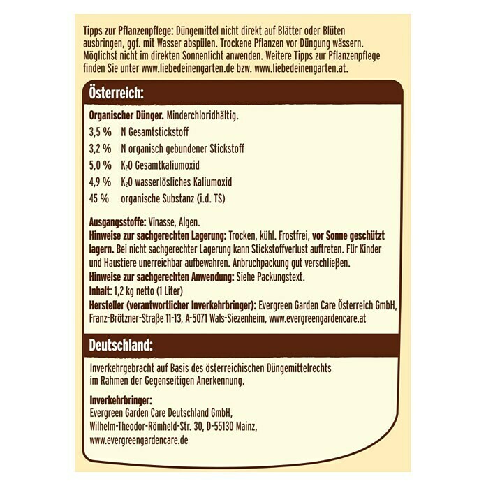 Naturen Bio Obst- & Gemüsenahrung1 l, Inhalt ausreichend für ca.: 140 l Back View