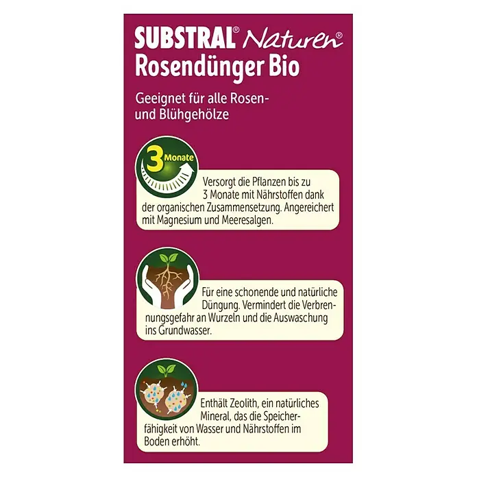Substral Naturen Rosendünger - 1,7 kg, Passend für: 68 Pflanzen - SUBSTRAL Naturen Rosendünger Bio, geeignet für Rosen und Blühgehölze, versorgt bis zu 3 Monate mit Nährstoffen, enthält Zeolith.