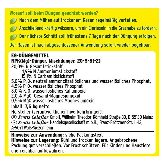 Substral Rasendünger15 kg, Inhalt ausreichend für ca.: 750 m² Back View