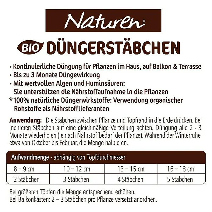 Substral Naturen Grünpflanzen-Düngestäbchen30 Stk., Passend für: 30 Pflanzen - Naturen Bio Düngestäbchen: Bio-Dünger für Zimmer-, Balkon- und Terrassenpflanzen mit Algen und Huminsäuren für bis zu 3 Monate Düngewirkung.