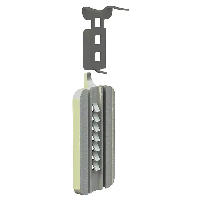 Fischer Gancho para colgar cuadros - Carga soportada: 2 kg, 2 ud. - Primer plano de un accesorio y guía de persiana enrollable, que representan un sistema de persiana enrollable.