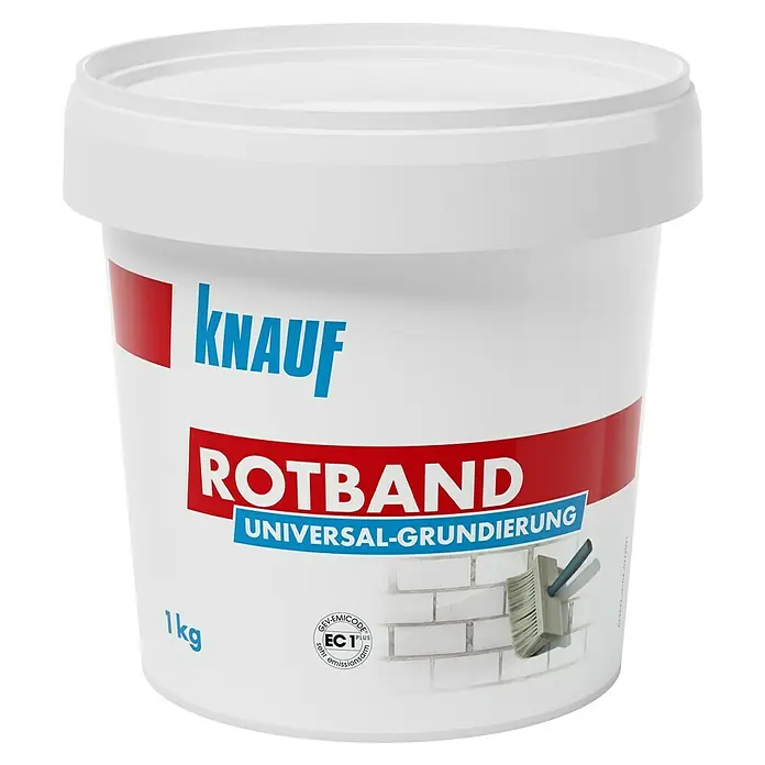 Knauf Rotband Grundierung - 1 kg - Ein 1kg Eimer Knauf Rotband Universal-Grundierung, ideal für vielfältige Untergründe und Renovierungsarbeiten im Innenbereich.