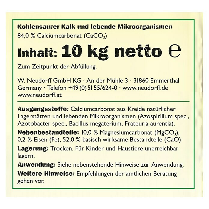 Neudorff Azet Vitalkalk10 kg, Inhalt ausreichend für ca.: 200 m² Back View