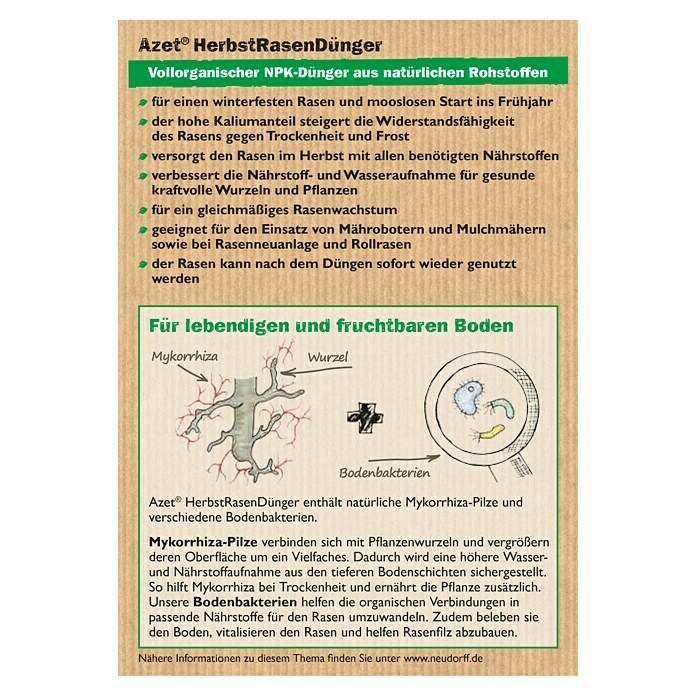 Neudorff Azet Herbstrasendünger20 kg, Inhalt ausreichend für ca.: 400 m² Back View