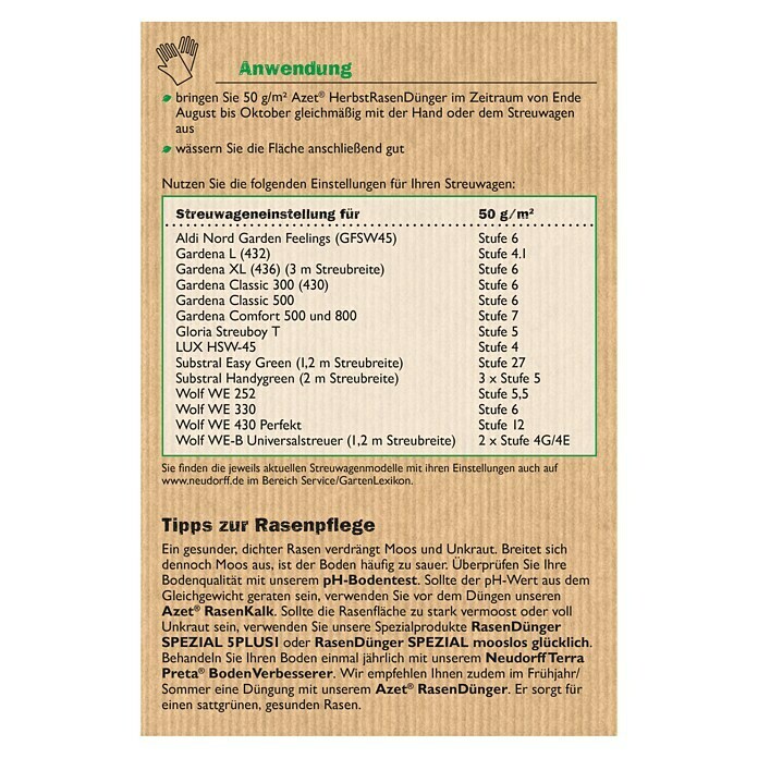 Neudorff Azet Herbstrasendünger20 kg, Inhalt ausreichend für ca.: 400 m² Back View