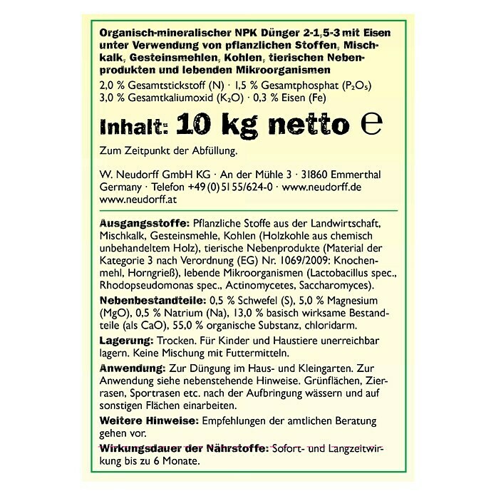 Neudorff Bodenaktivator Terra Preta10 kg, Inhalt ausreichend für ca.: 100 m² Back View