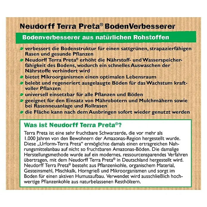 Neudorff Terra Preta Bodenverbesserer - 10 kg - Abbildung des Produkts Neudorff Terra Preta® Bodenverbesserer, ein Bodenverbesserer aus natürlichen Rohstoffen, für gesunde Pflanzen.