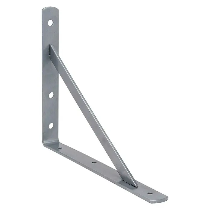 Micel Escuadra de soporte PLM4 - L x Al: 300 x 30 mm, Gris - Un soporte de estante robusto de color plateado con un puntal, ideal para montar de forma segura estantes y otras estructuras.