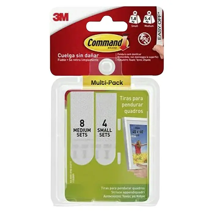 3M Command Cinta engomada Multi-Pack 17203 - Blanco - Tiras para colgar cuadros Command Multi-Pack: 8 medianas y 4 pequeñas para colgar cuadros sin dañar.