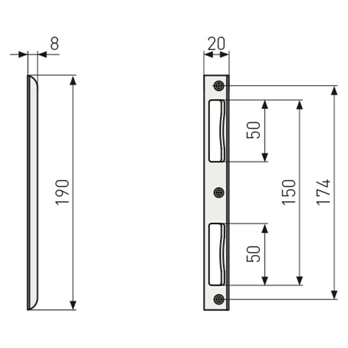 Abus Winkelschließblech WSBHT190DIN Anschlag: Universell einsetzbar, L x B x H: 8 x 20 x 190 mm, Silber Sketch