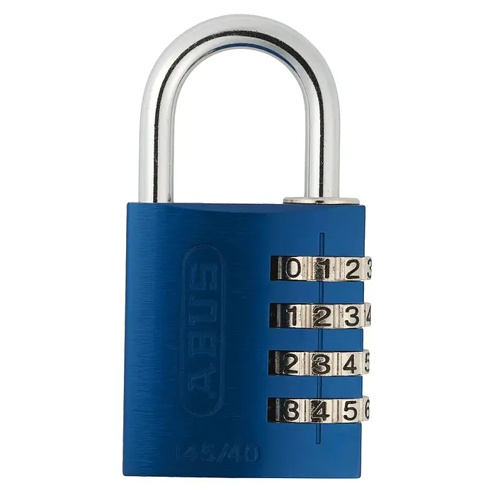 Abus Vorhängezahlenschloss Lock-Tag 145/40 - Bügelstärke: 6 mm, Sicherheitsstufe: 4, Blau, Anzahl Zahlenrollen: 4 Stk. - Blaues ABUS 145/40 Zahlenschloss mit vier Rollen zur Sicherung von Gepäck, Spinden und mehr.