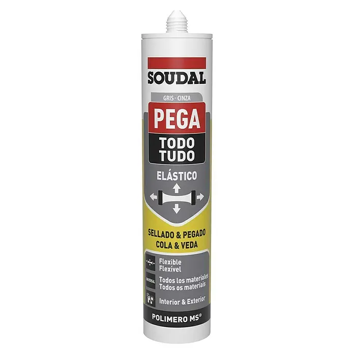 Soudal Adhesivo para montaje - Gris, 290 ml - Cartucho de adhesivo y sellador MS-Polímero de Soudal en gris, ideal para aplicaciones flexibles y universales en interiores y exteriores.