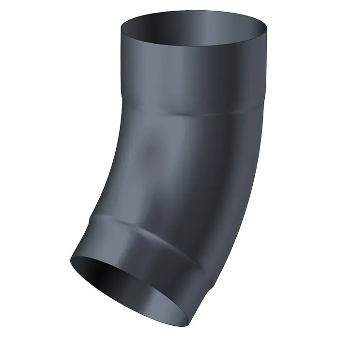 Sarei Fallrohrbogen - Nennweite: 80 mm, Winkel: 40 °, Aluminium, Anthrazit - Abbildung eines grauen, gebogenen Abwasserrohrs, ideal für Sanitärinstallationen und Abwassersysteme, mit glatter Oberfläche.