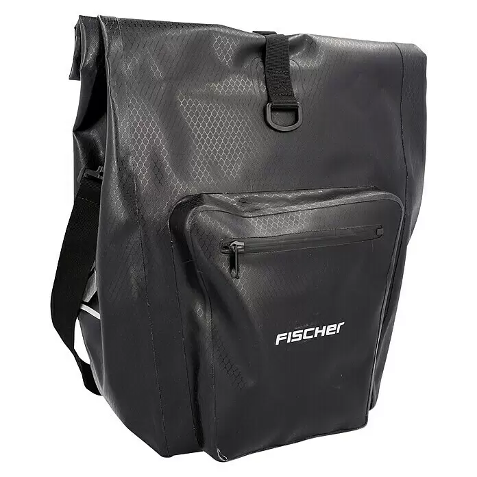 Fischer Alforja portaequipaje Plus Terra - L x An x Al: 57 x 34 x 180 cm, Volumen: 30 l - Alforja de bicicleta impermeable negra con patrón texturizado y cierre enrollable.