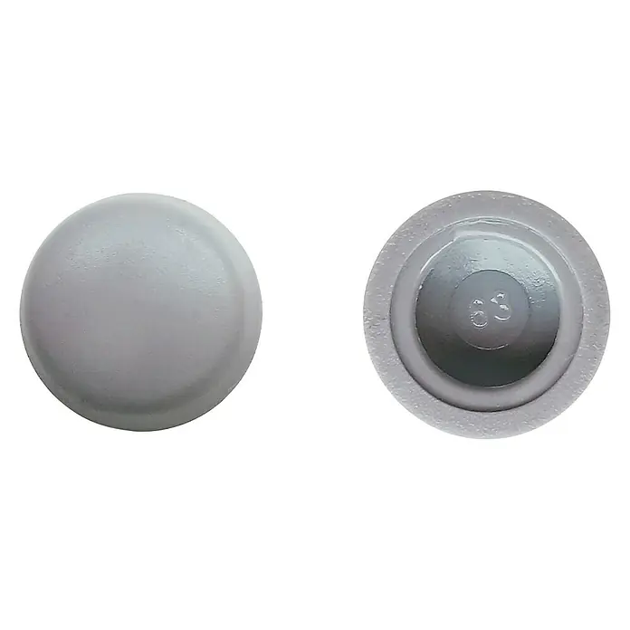 Sarei Abdeckkappe - PVC, Grau, Durchmesser: 11,5 mm, 12 Stk. - Graue Kapsel mit glatter Oberfläche und Rückseite mit der Nummer 63.