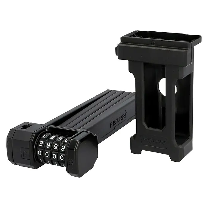 Fischer Faltschloss Zahlen Protec FN85 - Länge: 85 cm, 3 -tlg. - Schwarzes Faltschloss mit Zahlencode und Halterung von Fischer für Fahrräder, ideal zur Diebstahlsicherung.