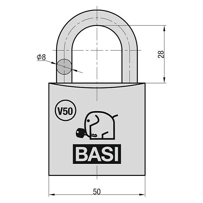 Basi Vorhangschloss V50Material Bügel: Gehärteter Spezialstahl