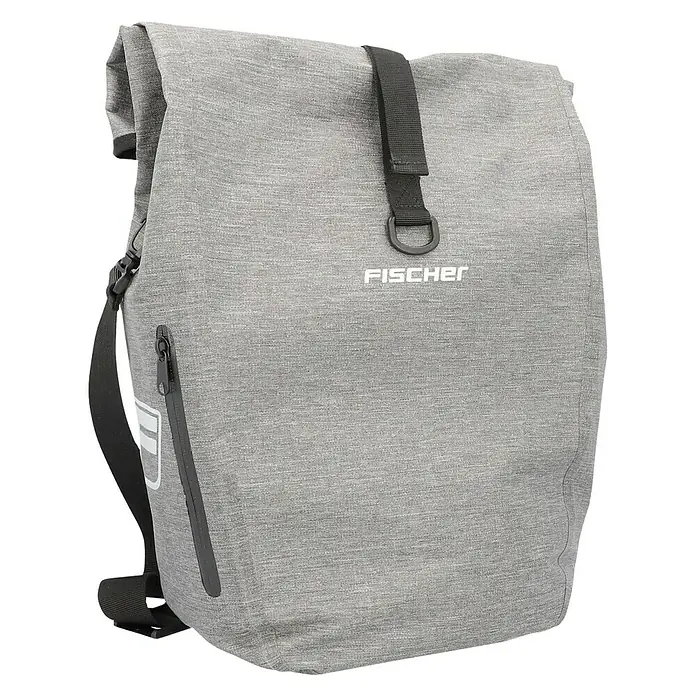 Fischer Gepäckträgertasche Plus Cita - L x B x H: 57 x 34 x 18 cm - Grauer Fischer-Rucksack mit Rollverschluss, ideal für Radfahrer und Pendler, wasserabweisend und robust für den täglichen Gebrauch.