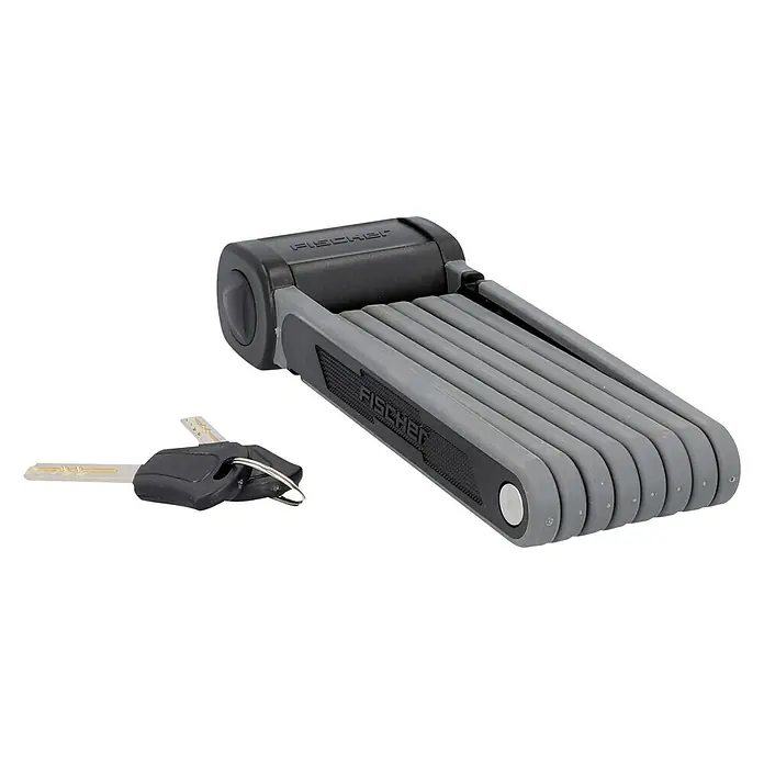 Fischer Faltschloss Soft-Touch Protec FKS110 - Länge: 110 cm, 3 -tlg. - Das Fischer Faltschloss bietet hohen Diebstahlschutz für Ihr Fahrrad. Inklusive Schlüssel für zuverlässige Sicherheit.