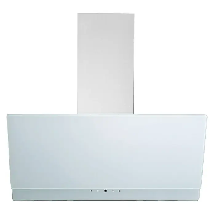 Respekta Schräghaube Selena - Breite: 90 cm, Max. Gebläseleistung Abluftbetrieb: 306,3 m³/h, Weiß/Silber - Elegante, weiße Dunstabzugshaube mit minimalistischem Design. Perfekt für moderne Küchen, bietet sie stilvolle Funktionalität und effiziente Luftreinigung.