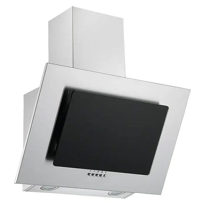Respekta Schräghaube Kira - Breite: 60 cm, Max. Gebläseleistung Abluftbetrieb: 302,6 m³/h, Schwarz/Silber - Ein moderner Dunstabzug mit schwarzem Paneel und Edelstahl-Gehäuse. Das Gerät vereint Funktionalität mit stilvollem Design für jede Küche.