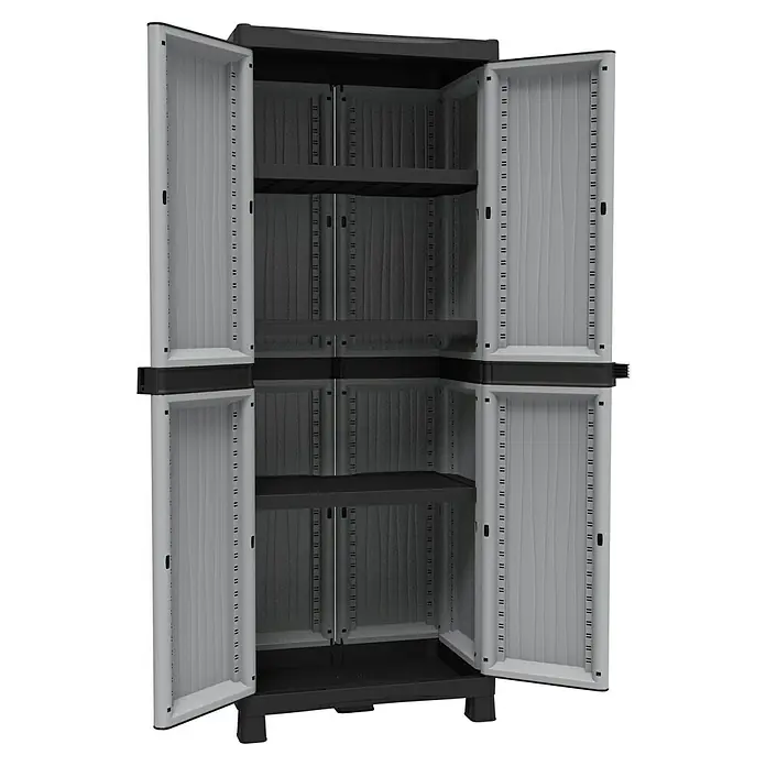 Terry EcoWave Armario multiusos de plástico  2700 - L x An x Al: 43,8 x 70 x 181,8 cm - Armario abierto de plástico gris con múltiples estantes y dos puertas para una fácil organización.