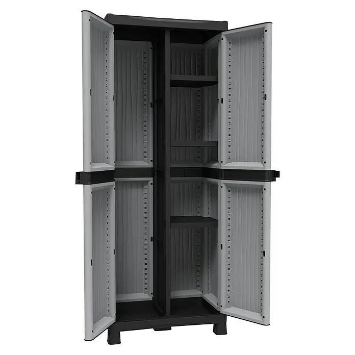 Terry EcoWave Armario multiusos de plástico  escobero 3700 - L x An x Al: 43,8 x 70 x 181,8 cm - Armario abierto de plástico gris con estantes. Perfecto para garaje, sótano o trastero.